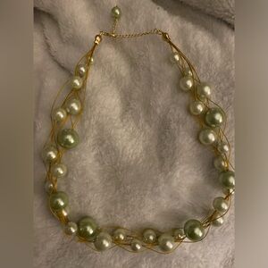Vintage Classic Glass Pearl floating necklace in pastel greens
